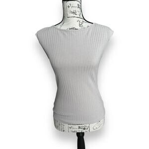 Ann Taylor Petite Women's Beige Cream Ribbed Cap Sleeve Tank Top Size XXSP